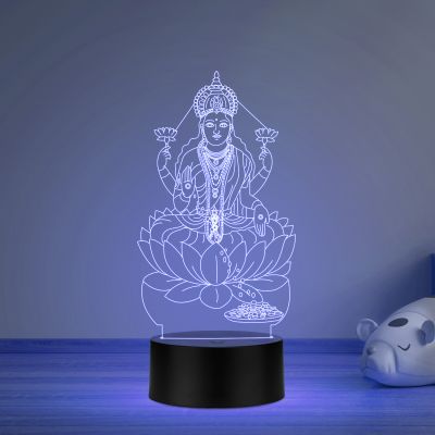 3D Illusion God Laxmi Led Night Lamp with Multicolored Light Home Office Pooja Room Decor